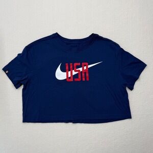 Nike Team USA Graphic Cropped Tee Shirt Center Swoosh Blue Womens L Normcore